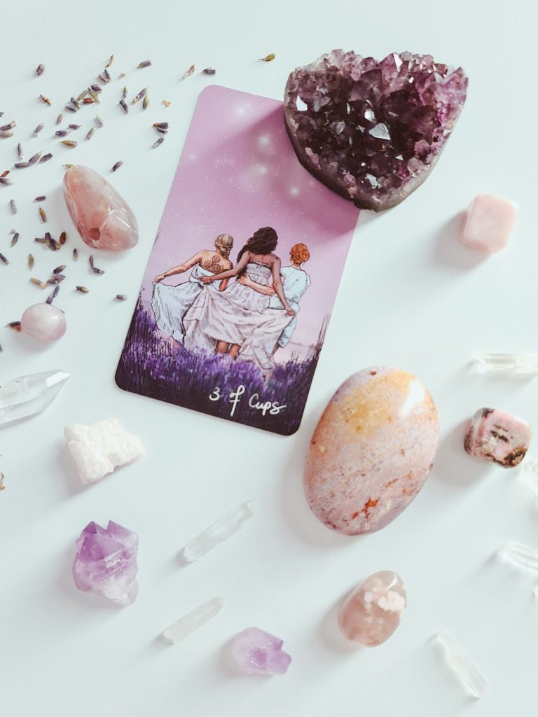 Tarot card, Amethyst, Ocean Jasper, Clear Quartz
